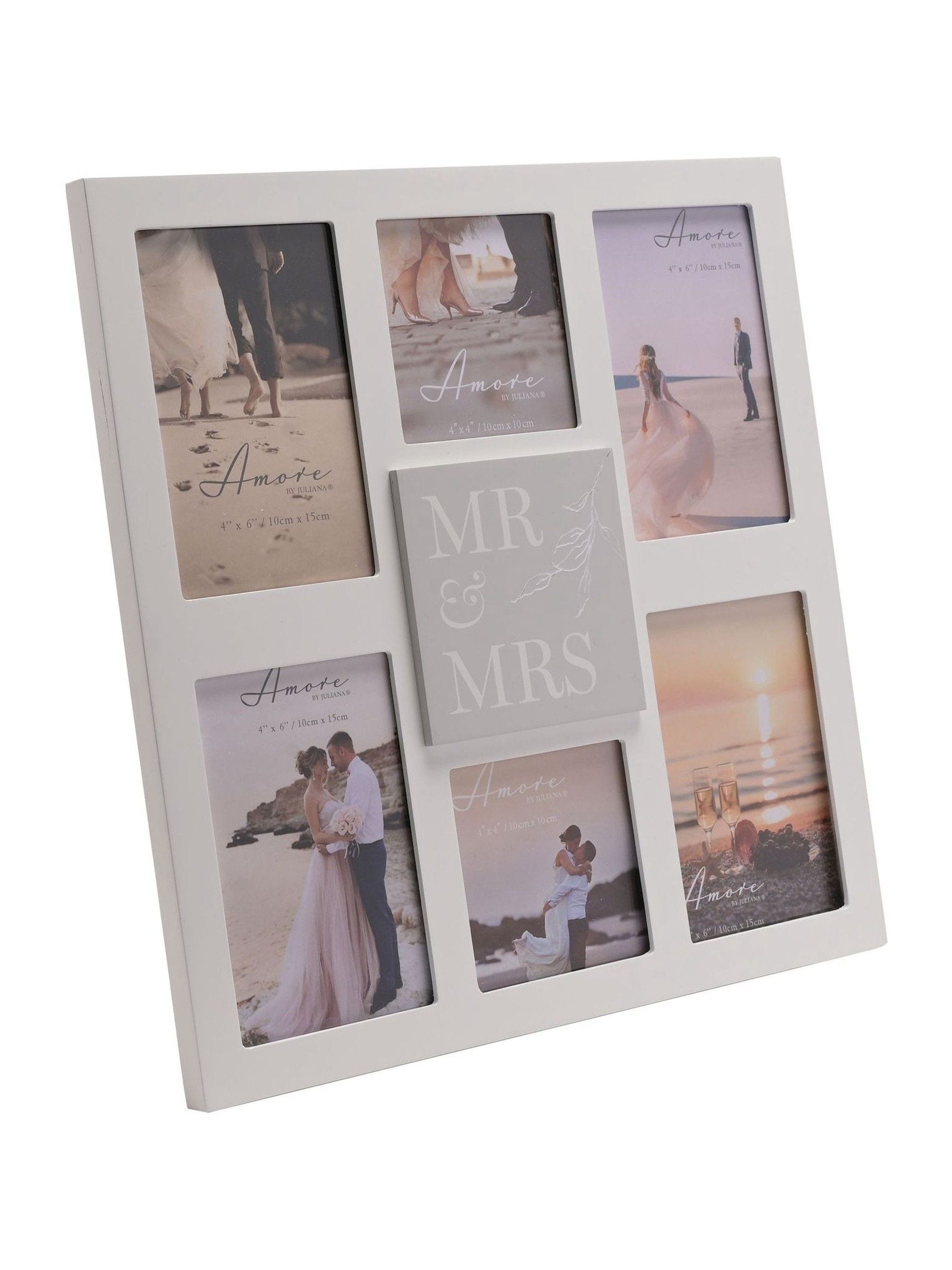 Widdop White Amore Multi-Aperture Mr & Mrs photo frame 35.5x35x2cm (British brand)