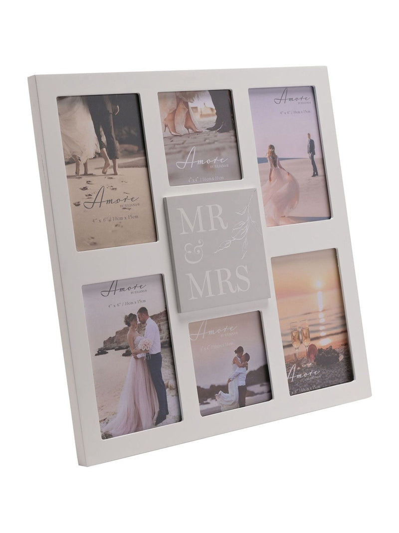 Widdop White Amore Multi-Aperture Mr & Mrs photo frame 35.5x35x2cm (British brand)