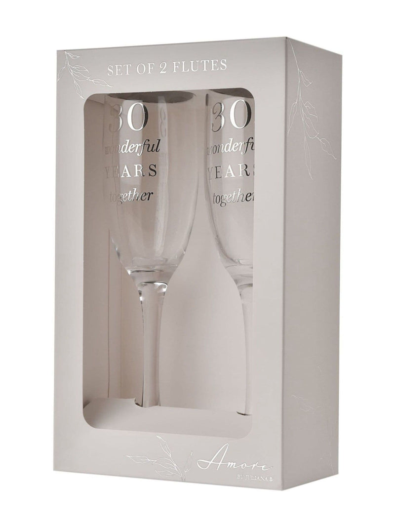 Widdop 30th anniversary clear champagne flutes, UK version