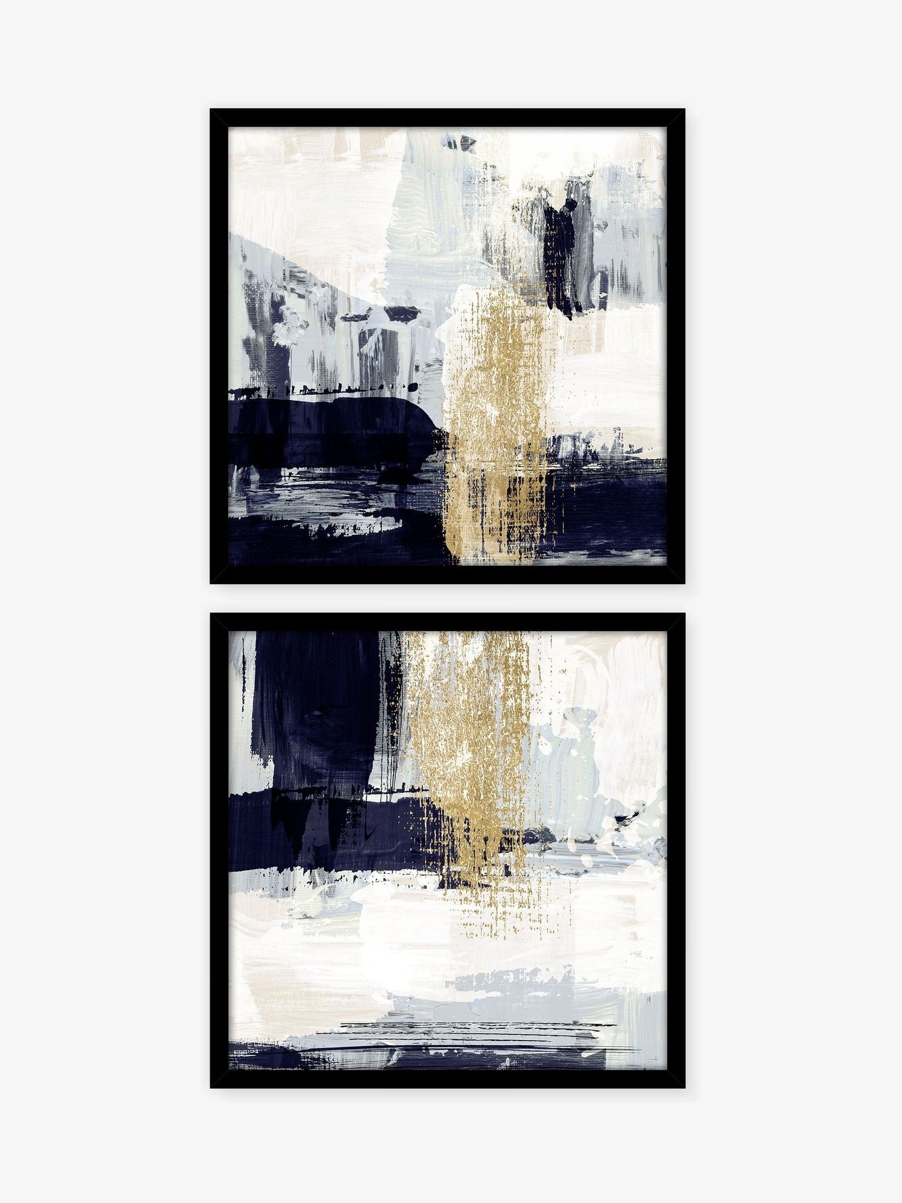 Artko set of two black waterfall blue abstract framed art - British product