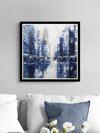Next Artko Black City Reflections in Blue by Jon Barker Framed Art 83.5cm x 63.5cm- Buy online at McGrocer
