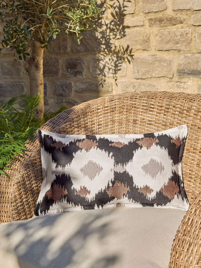 Black/White 50 x 30cm Indoor Outdoor Woven Ikat Cushion