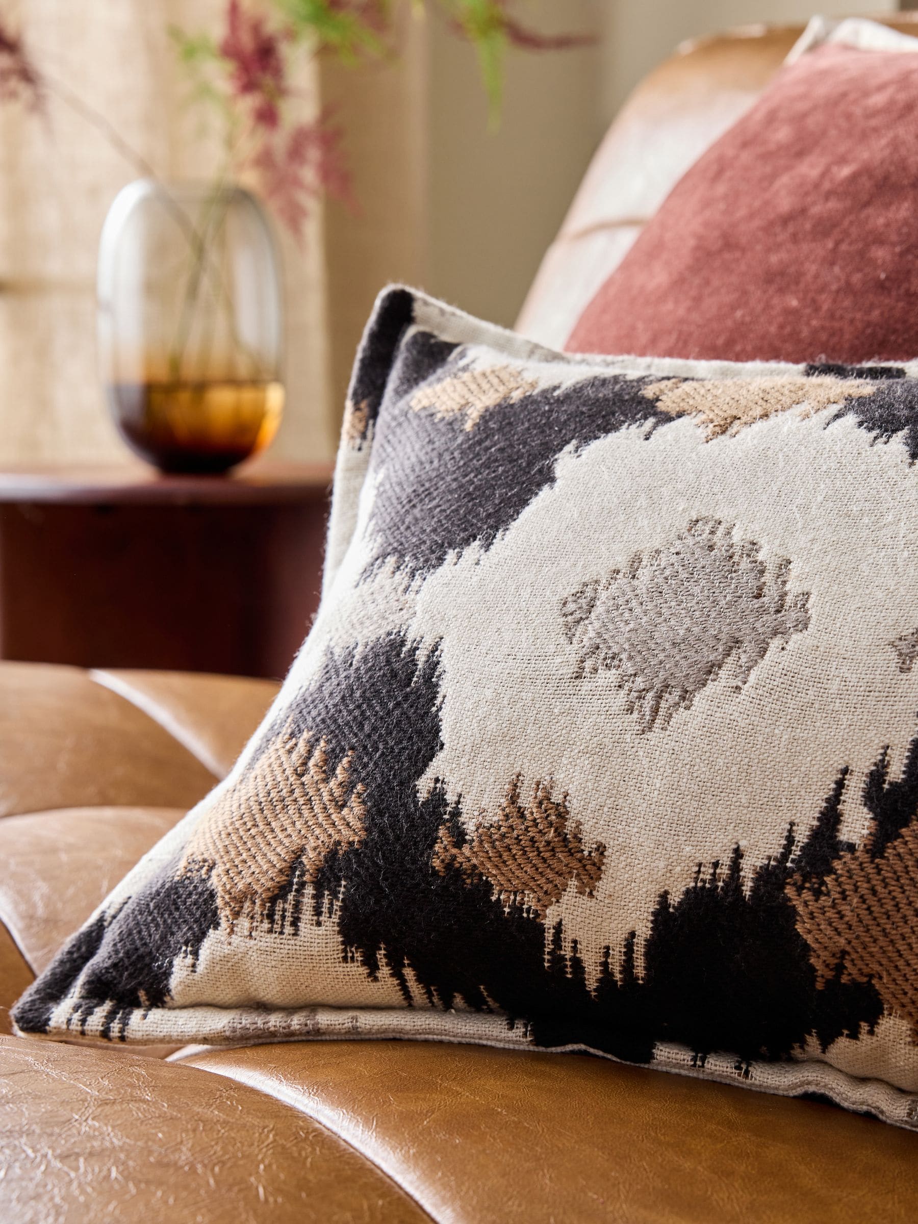 Black/White 50 x 30cm Indoor Outdoor Woven Ikat Cushion
