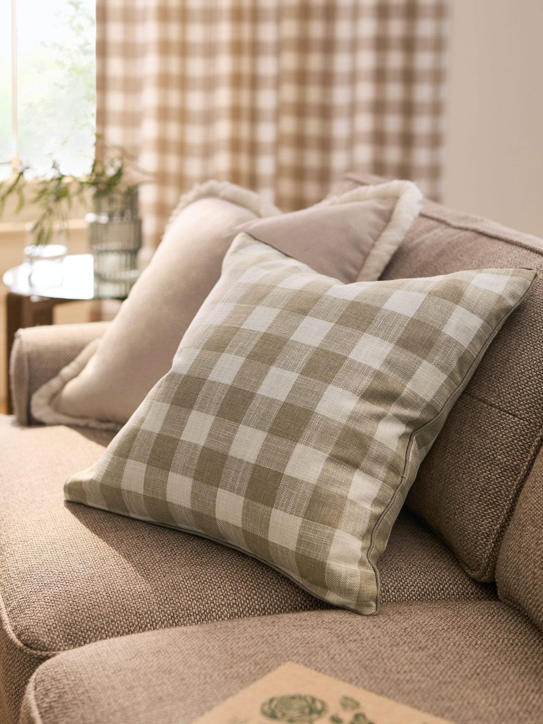 Natural woven gingham check cushion 50cm (British brand)