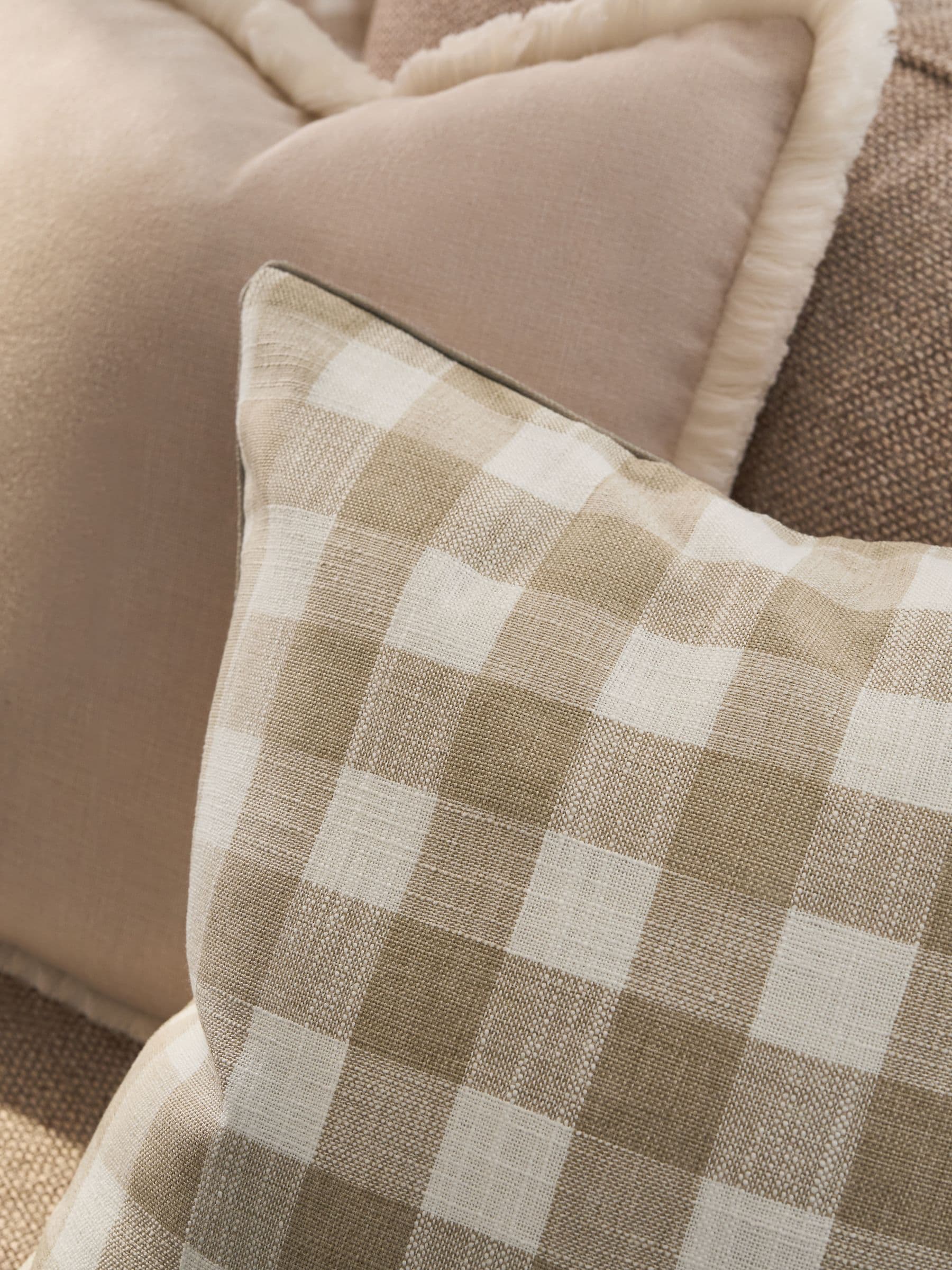Natural woven gingham check cushion 50cm (British brand)