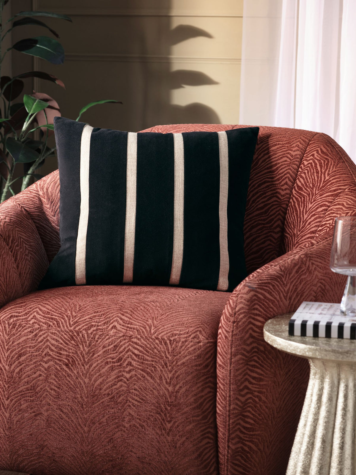Natural velvet panel stripe cushion 50x50cm (British brand)