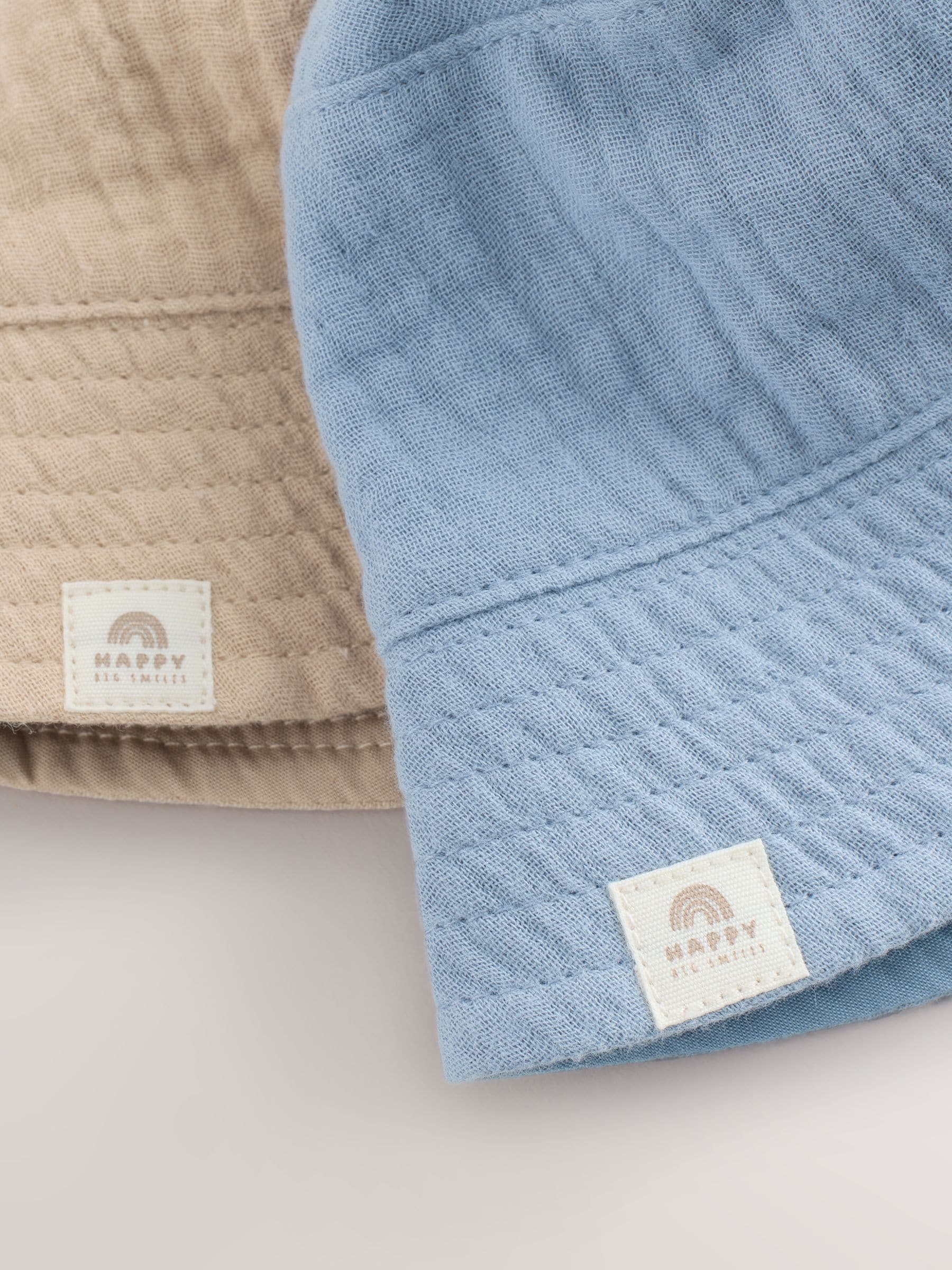 Blue and beige baby bucket hats 2 pack (British brand)