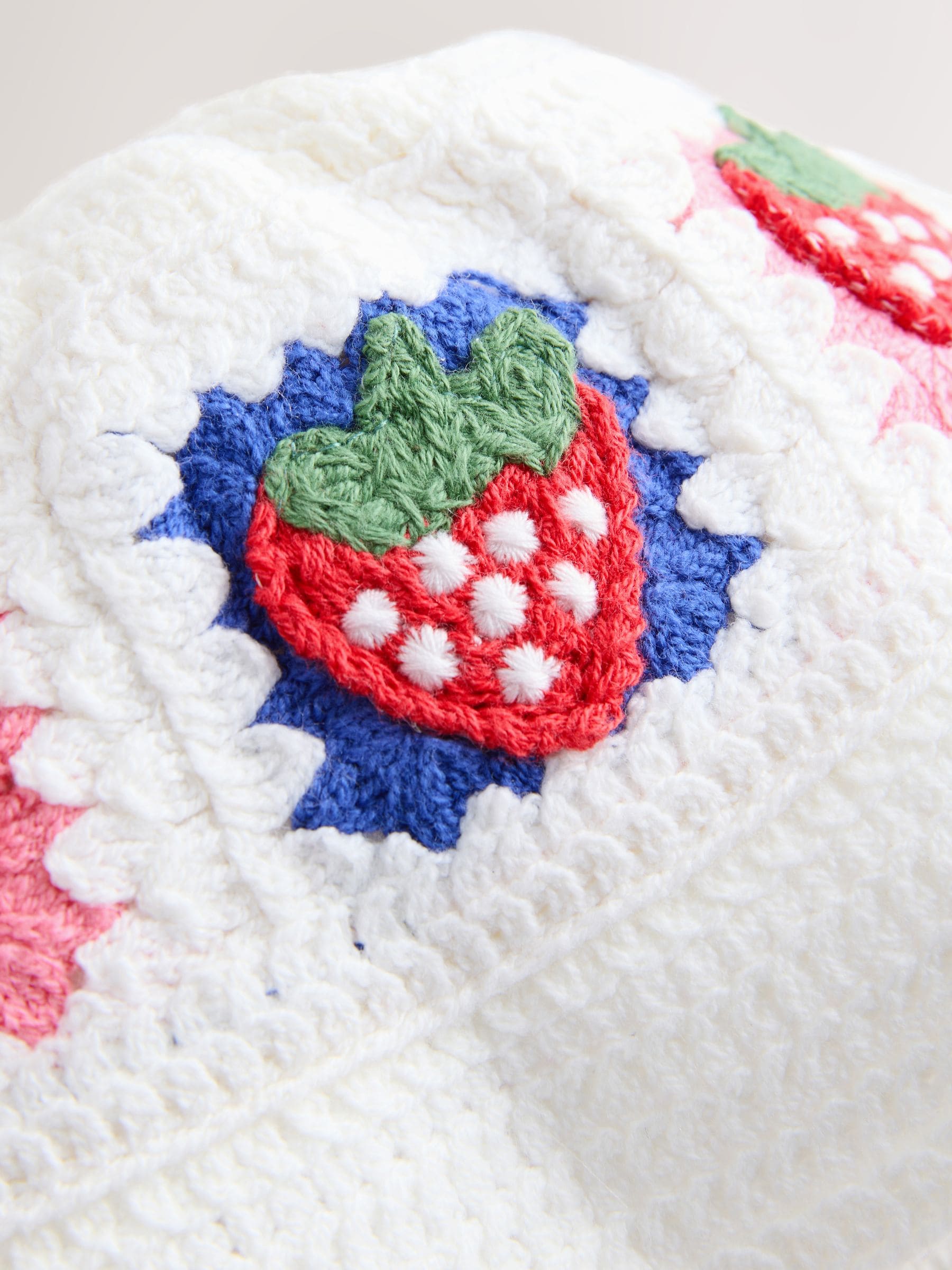 Crochet knitted baby bucket hat with fruit embroidery, imported from the UK