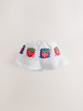 Crochet knitted baby bucket hat with fruit embroidery, imported from the UK