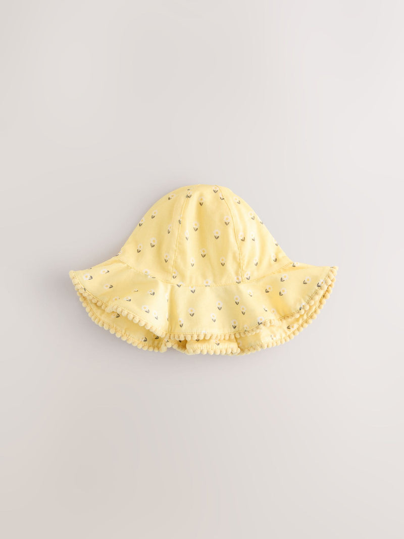 Baby bucket hats 2 pack yellow floral grey gingham, UK version