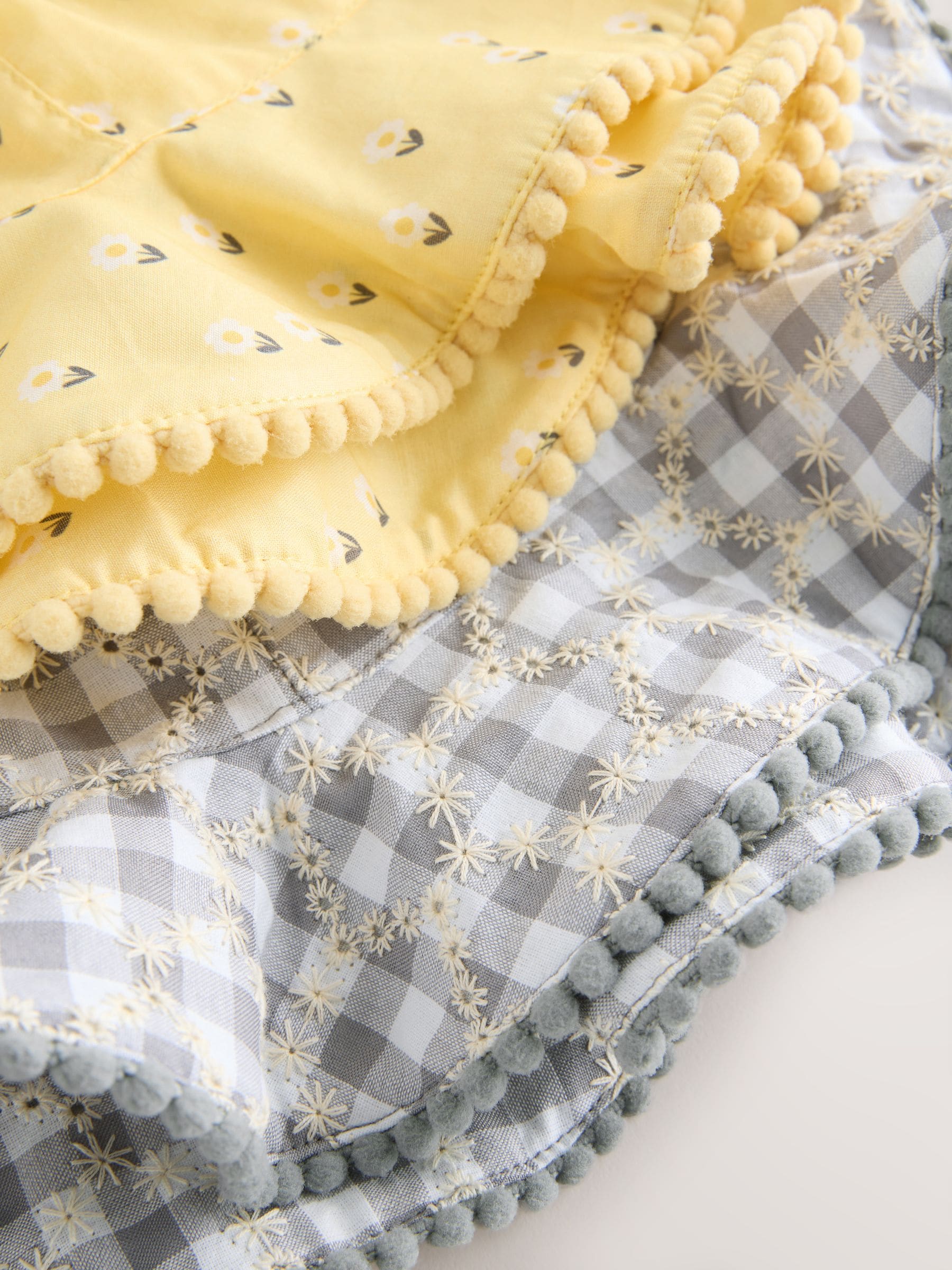 Baby bucket hats 2 pack yellow floral grey gingham, UK version