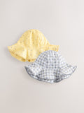 Baby bucket hats 2 pack yellow floral grey gingham, UK version