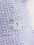 Purple gingham legionnaire baby hat with embroidered bear, imported from the UK