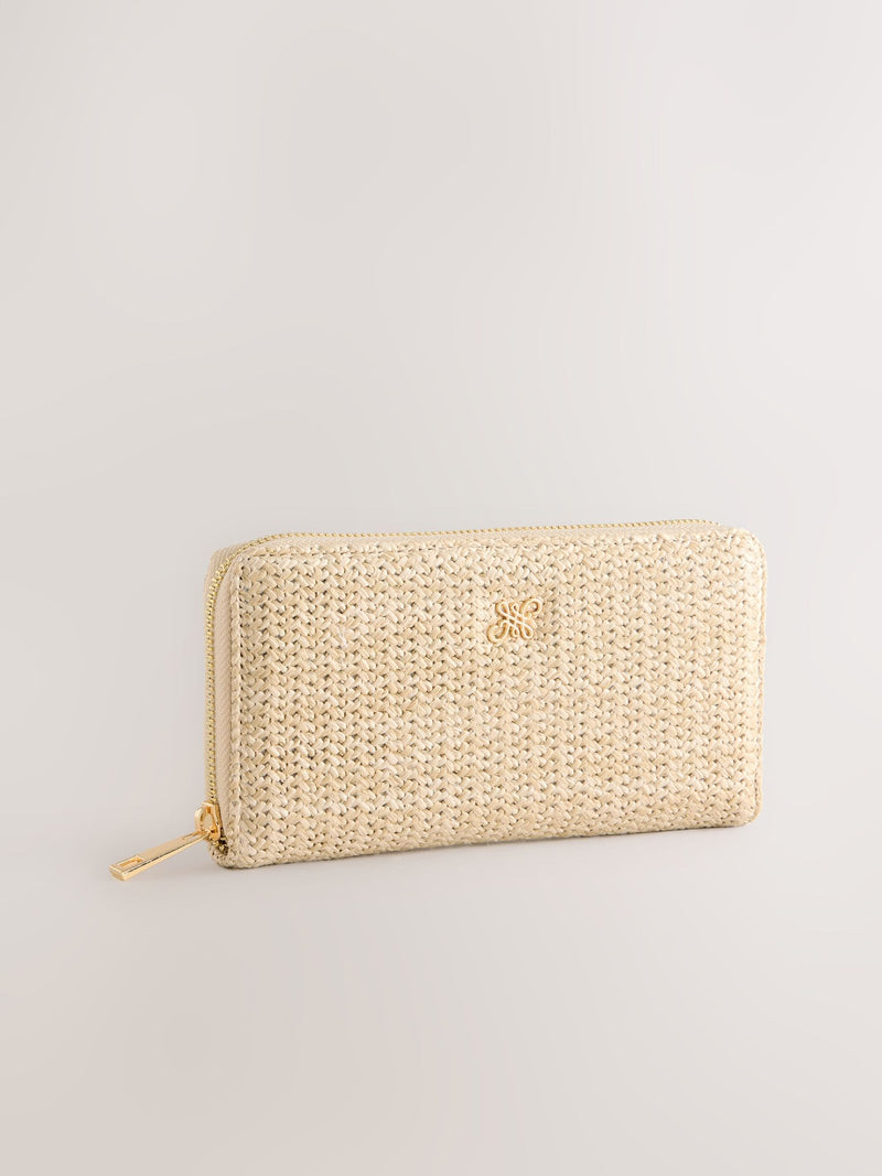Natural Weave Detail Purse compact purse with recycled lining (British brand)
