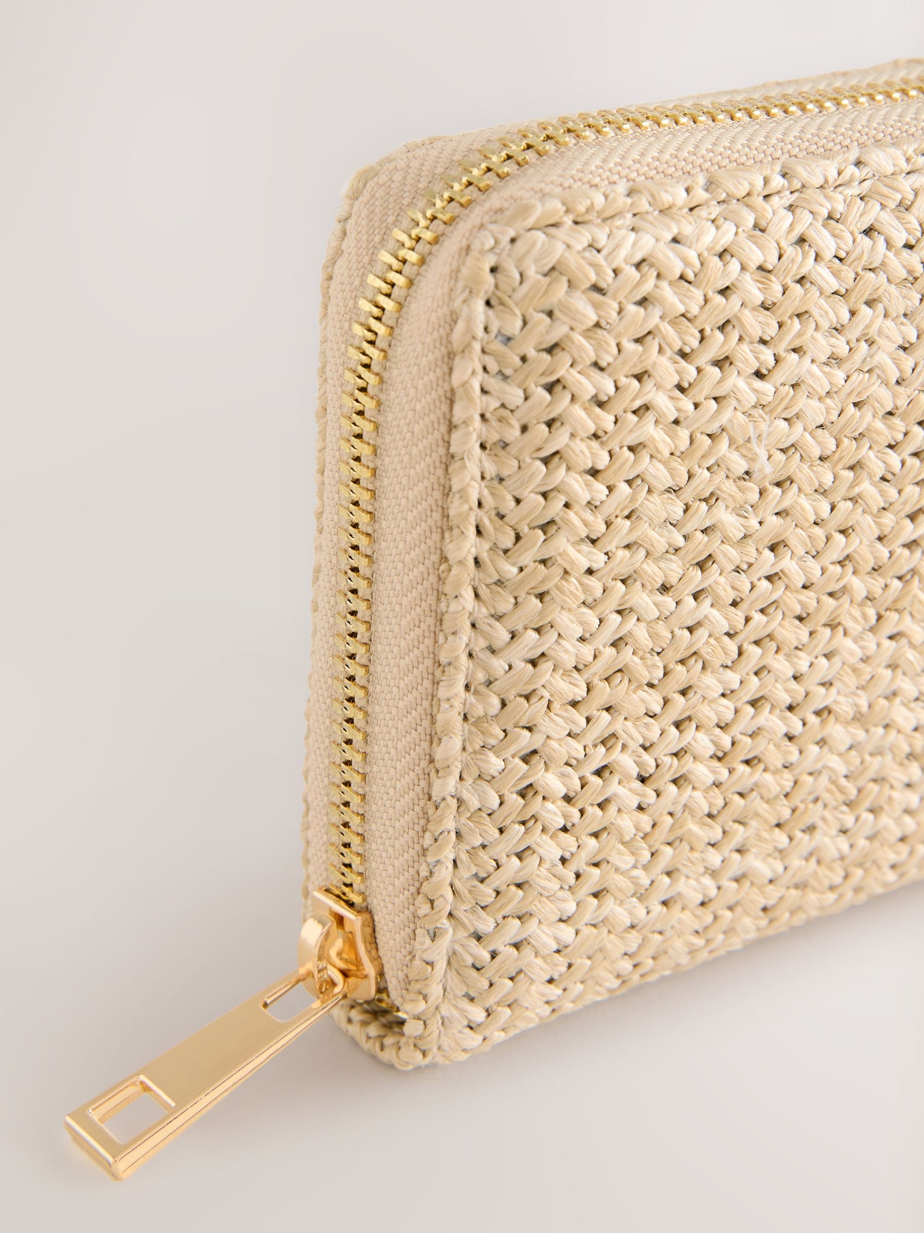 Natural Weave Detail Purse compact purse with recycled lining (British brand)