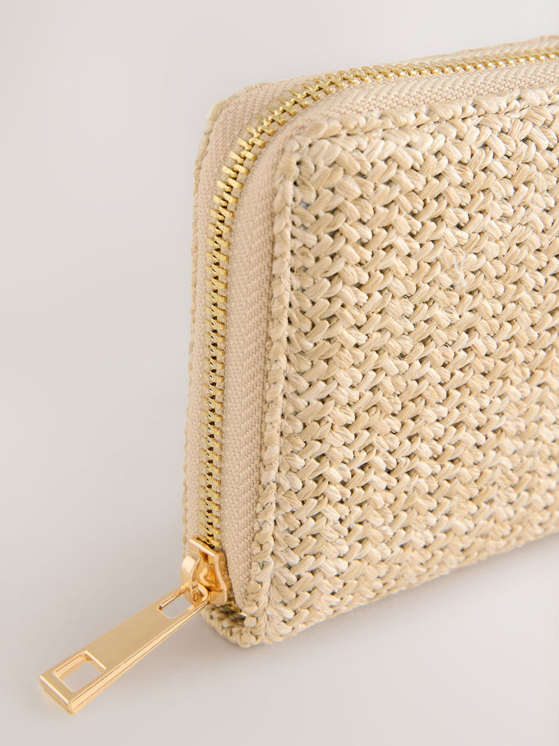 Natural Weave Detail Purse compact purse with recycled lining (British brand)