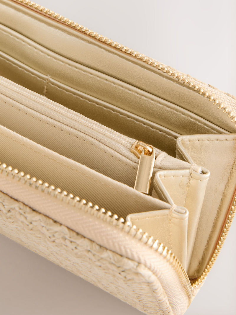 Natural Weave Detail Purse compact purse with recycled lining (British brand)
