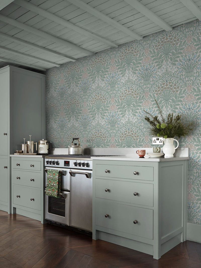 William Morris At Home Cottage Blues Garden A4 Wallpaper Sample