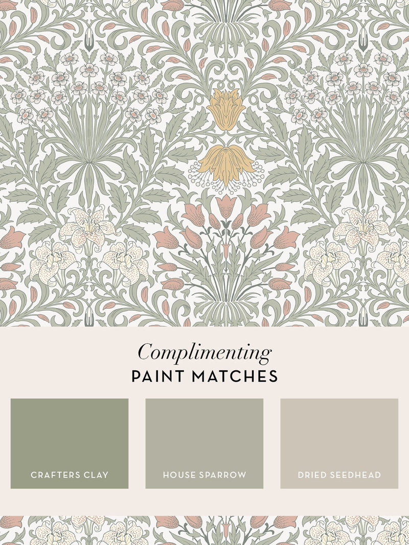 William Morris Garden Soft Sage wallpaper sample A4 - British product