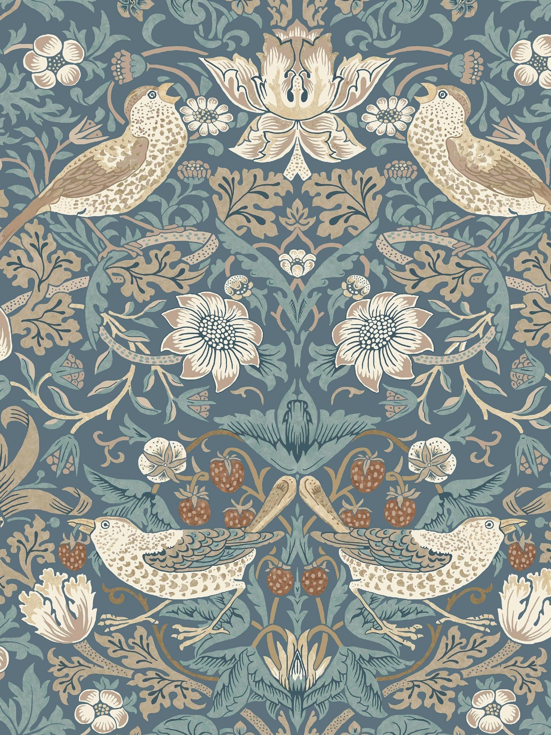 William Morris Strawberry Thief washed blue A4 wallpaper sample, UK version