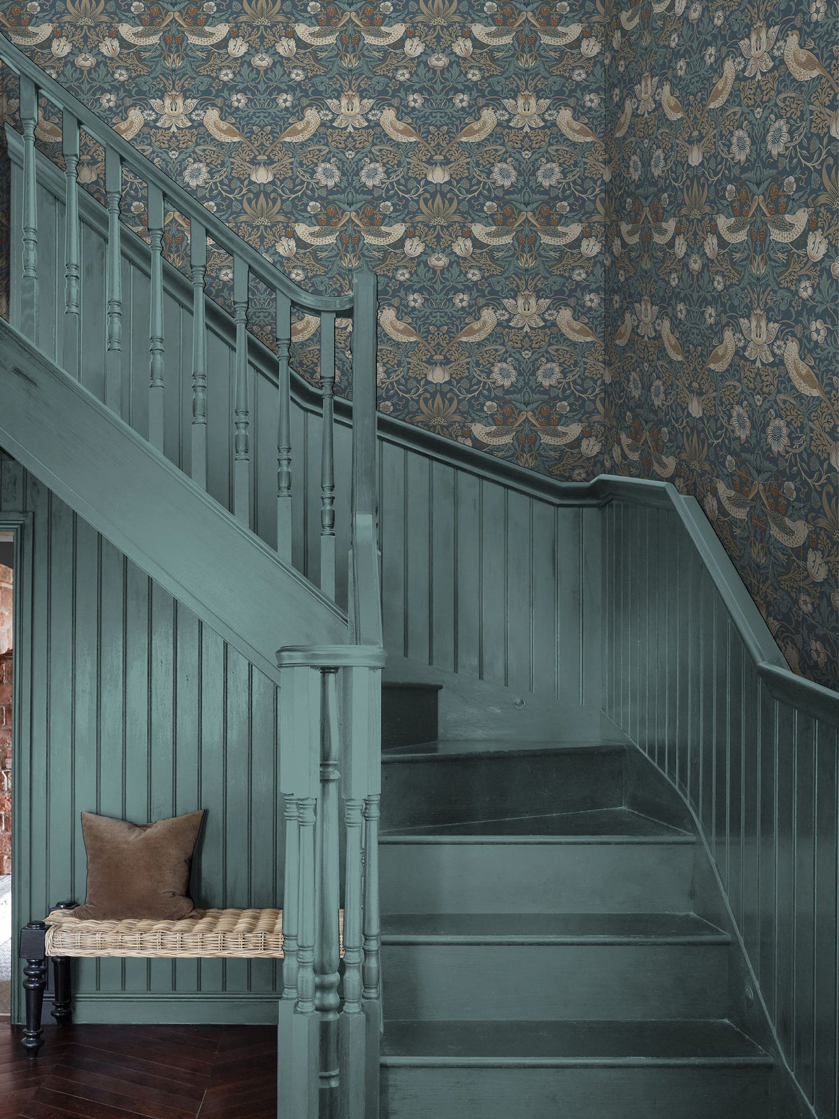 William Morris Strawberry Thief washed blue A4 wallpaper sample, UK version