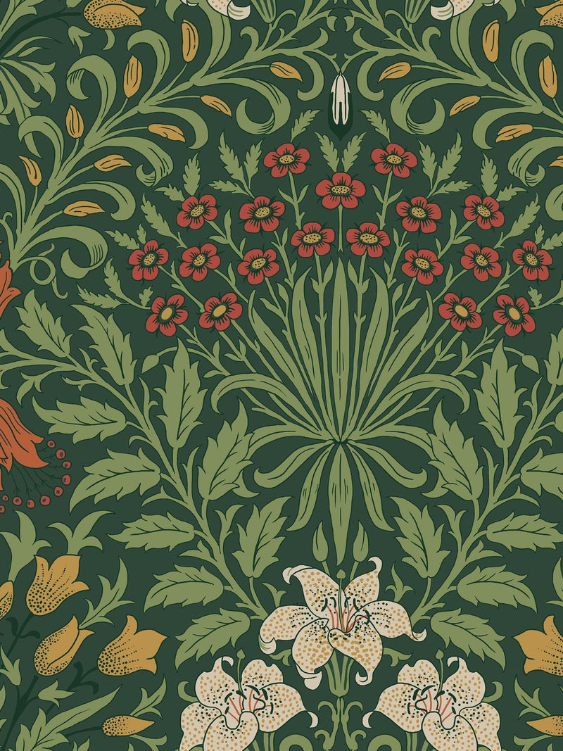 William Morris wallpaper Moss Green Garden 10m, imported from the UK