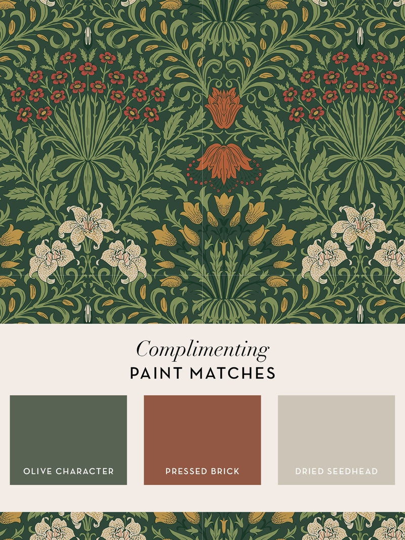 William Morris wallpaper Moss Green Garden 10m, imported from the UK