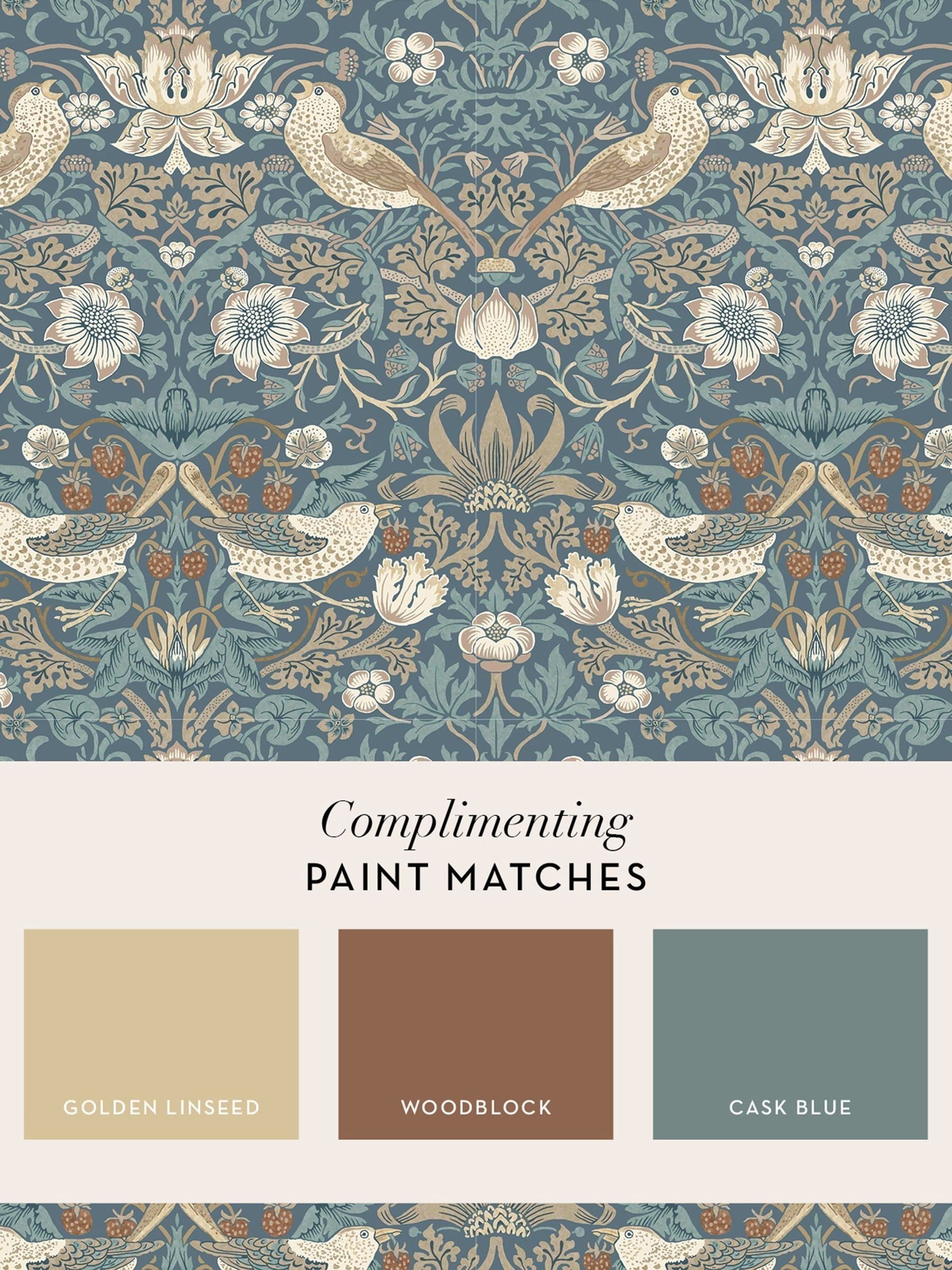 William Morris Strawberry Thief wallpaper in Washed Blue 10m (British brand)