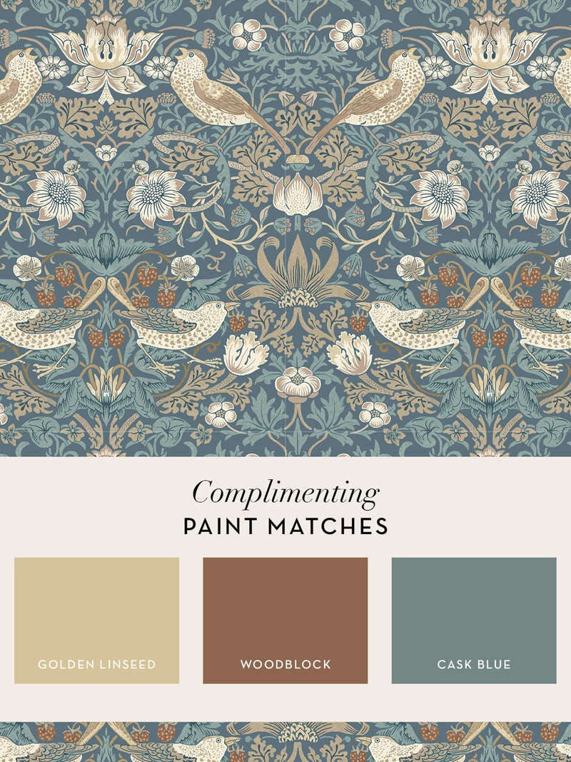 William Morris Strawberry Thief wallpaper in Washed Blue 10m (British brand)