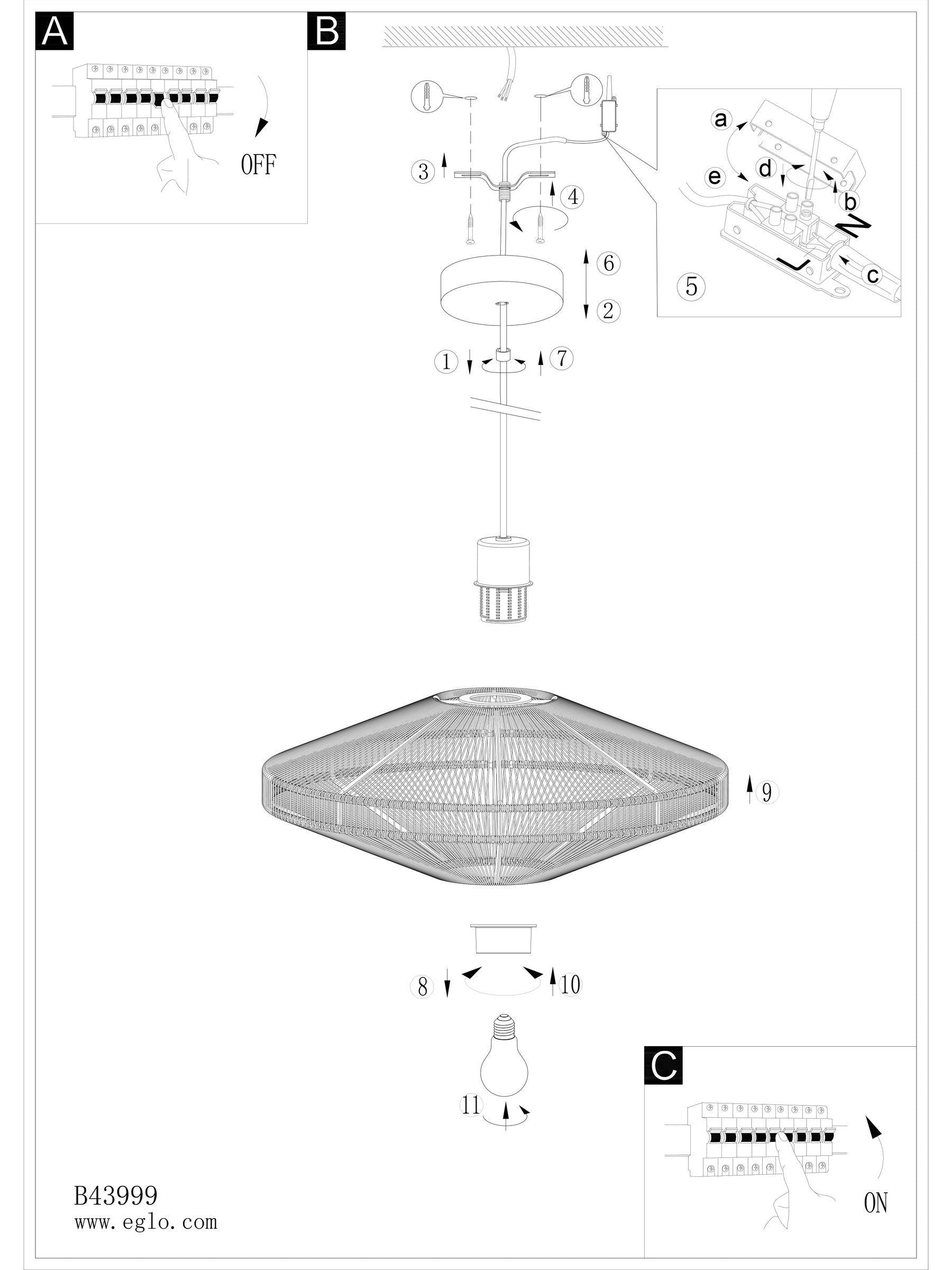 Eglo Midsumer black fabric pendant light 38cm, UK version