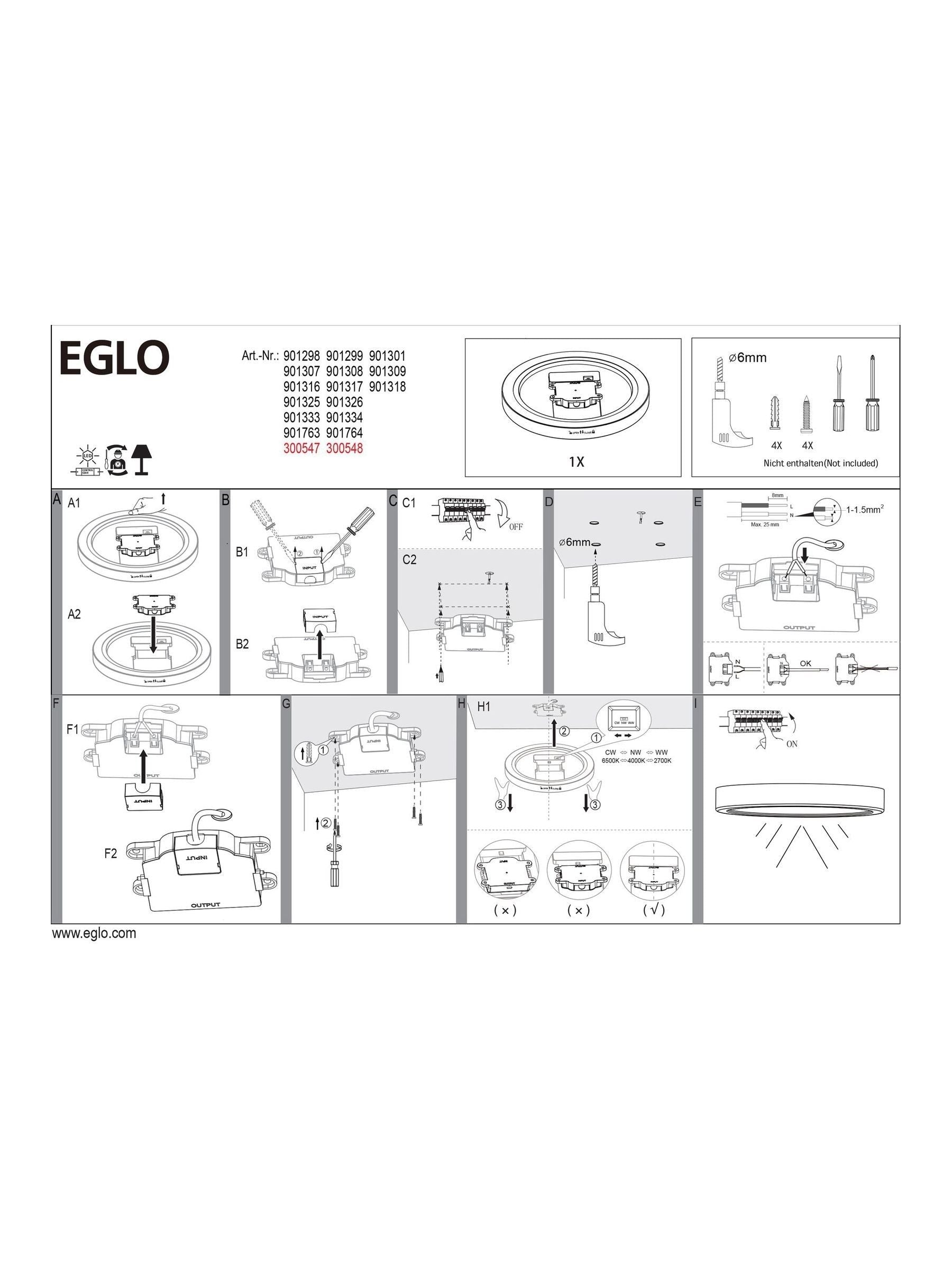 Eglo Fueva 6 LED ceiling light 28cm, imported from the UK