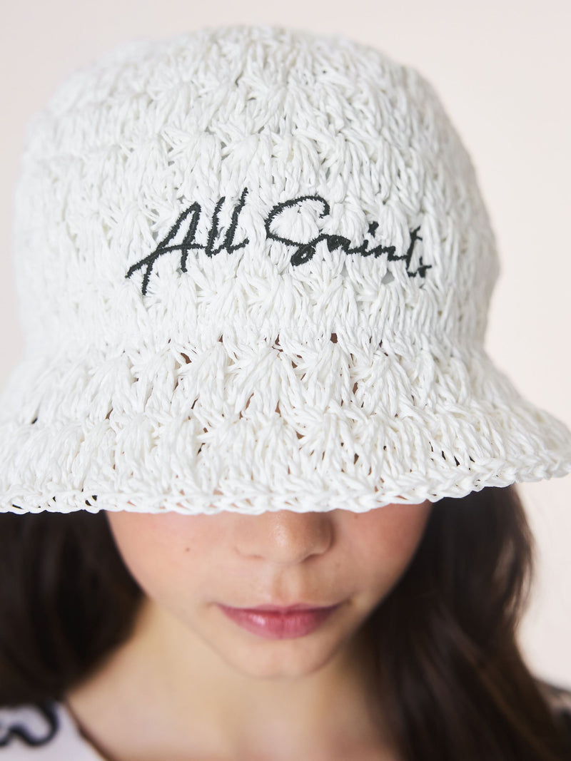 smALLSAINTS straw effect bucket hat with black logo (British brand)