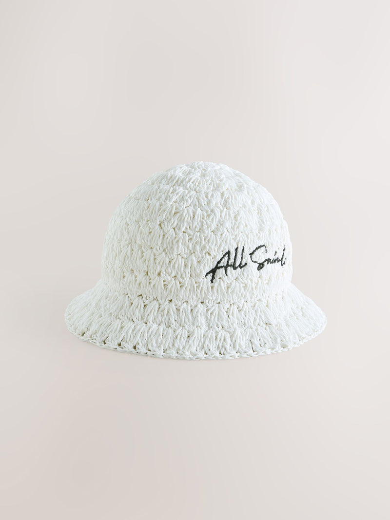 smALLSAINTS straw effect bucket hat with black logo (British brand)