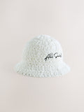 smALLSAINTS straw effect bucket hat with black logo (British brand)
