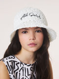 smALLSAINTS straw effect bucket hat with black logo (British brand)