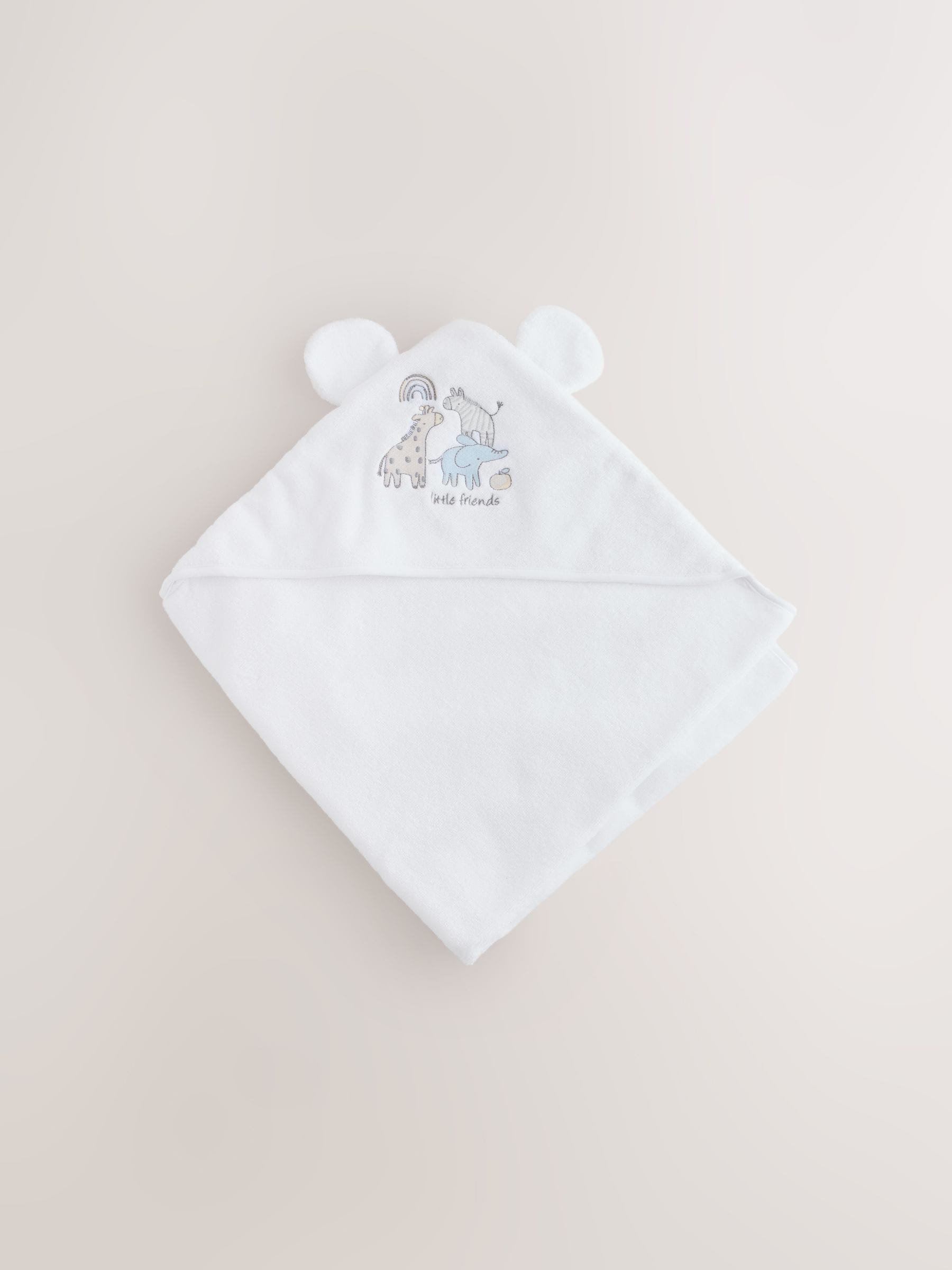 White safari animals hooded towel 75cm - British product