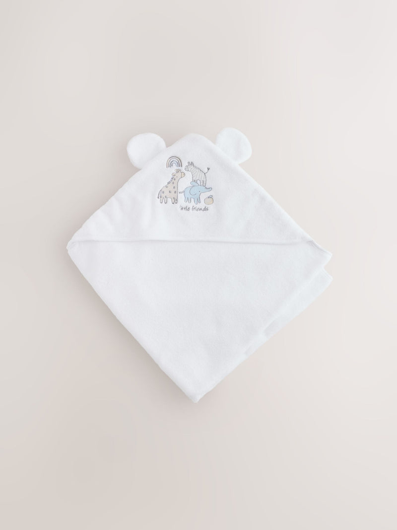 White safari animals hooded towel 75cm - British product