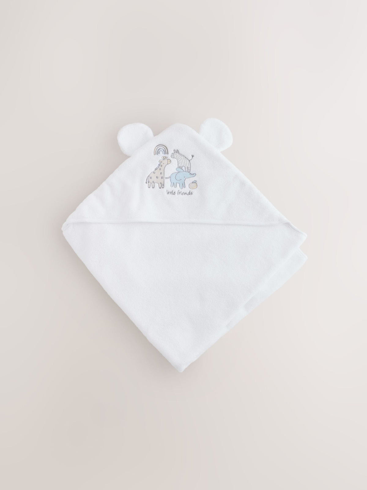White safari animals hooded towel 75cm - British product