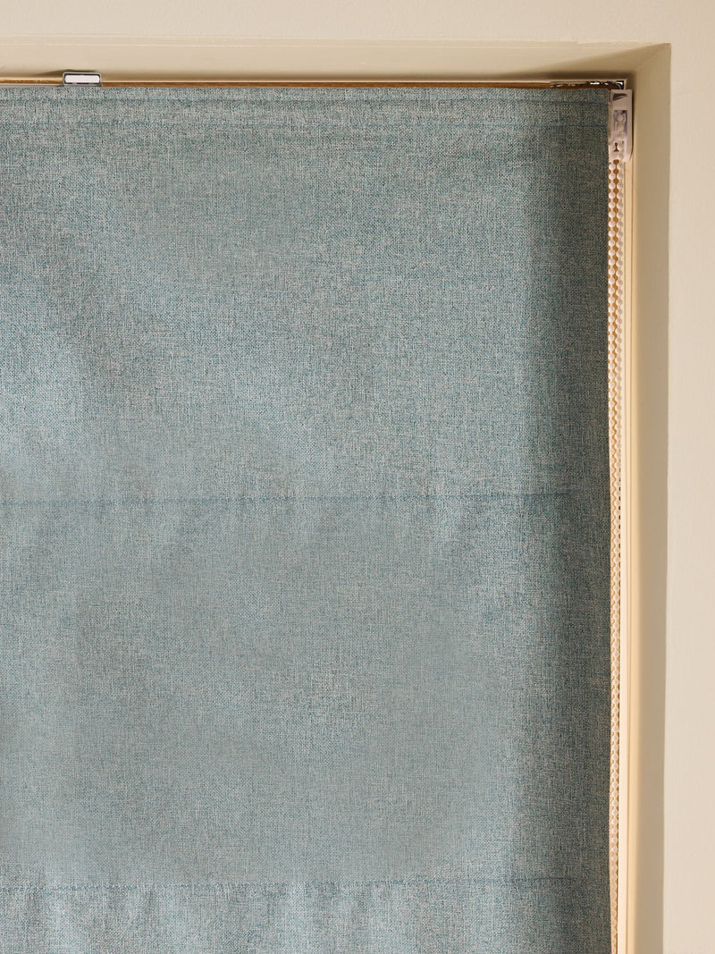 Blue soft marl Roman blind with blackout and thermal lining, imported from the UK