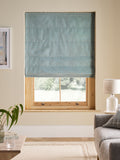 Blue soft marl Roman blind with blackout and thermal lining, imported from the UK
