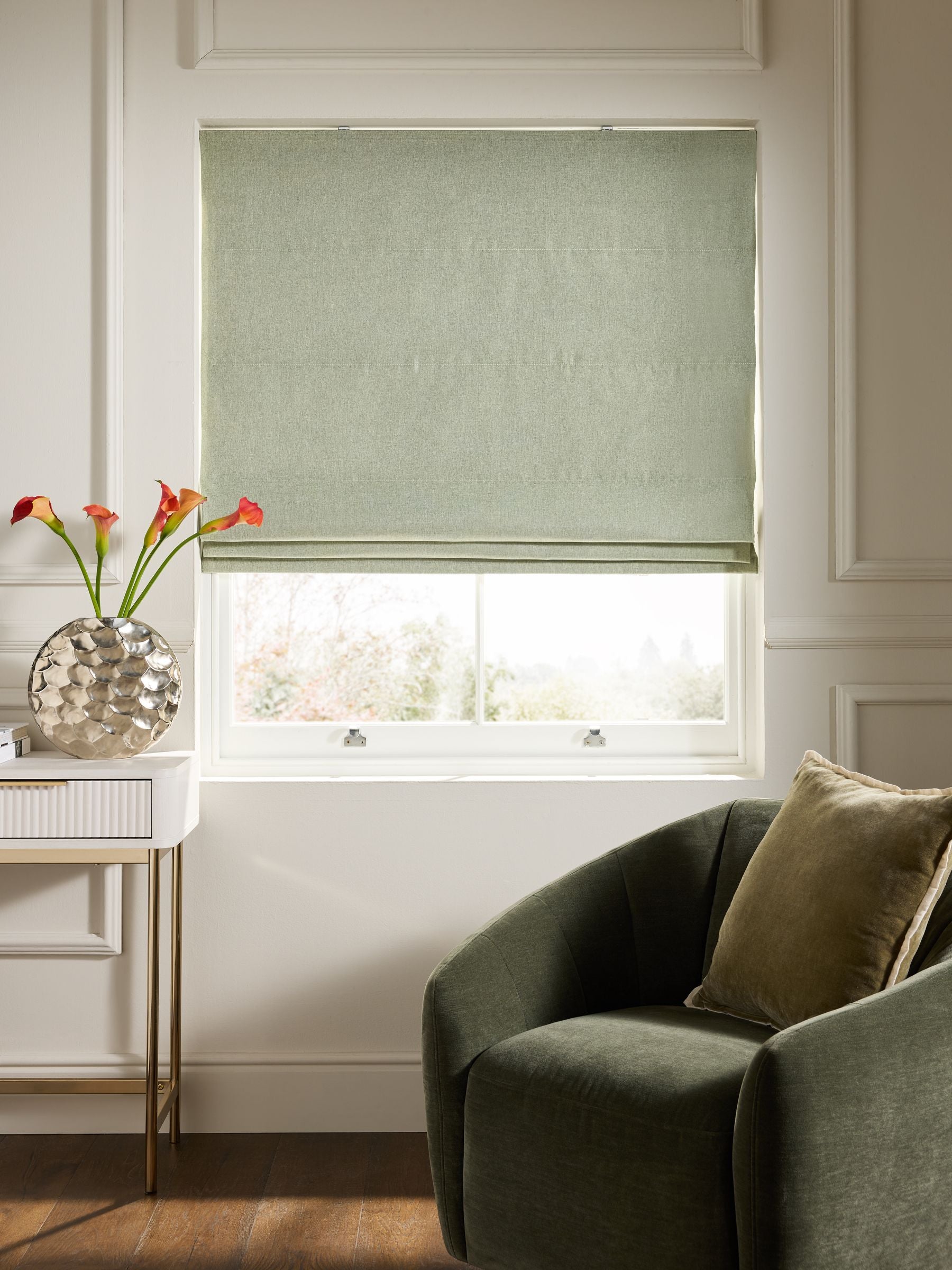 Green Ready Made Blackout and Thermal Soft Marl Roman Blind