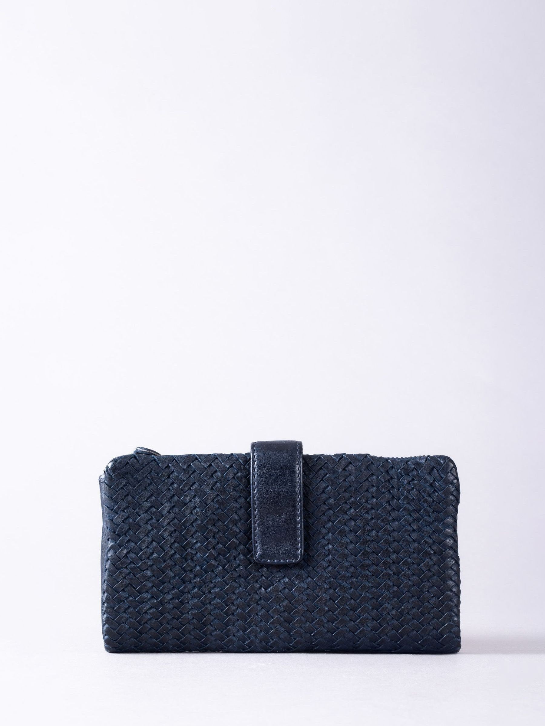 Lakeland Leather blue large Wreay tab purse, imported from the UK