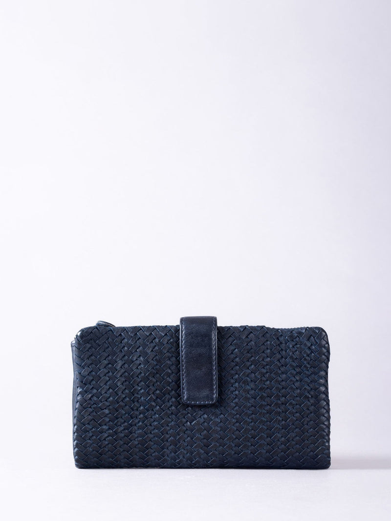 Lakeland Leather blue large Wreay tab purse, imported from the UK