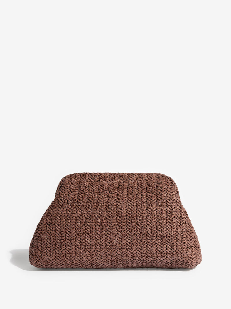 Lipsy natural raffia brown clutch bag with chain strap - British product