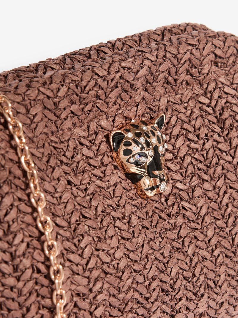 Lipsy natural raffia brown clutch bag with chain strap - British product