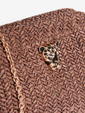 Lipsy natural raffia brown clutch bag with chain strap - British product
