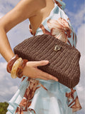 Lipsy natural raffia brown clutch bag with chain strap - British product
