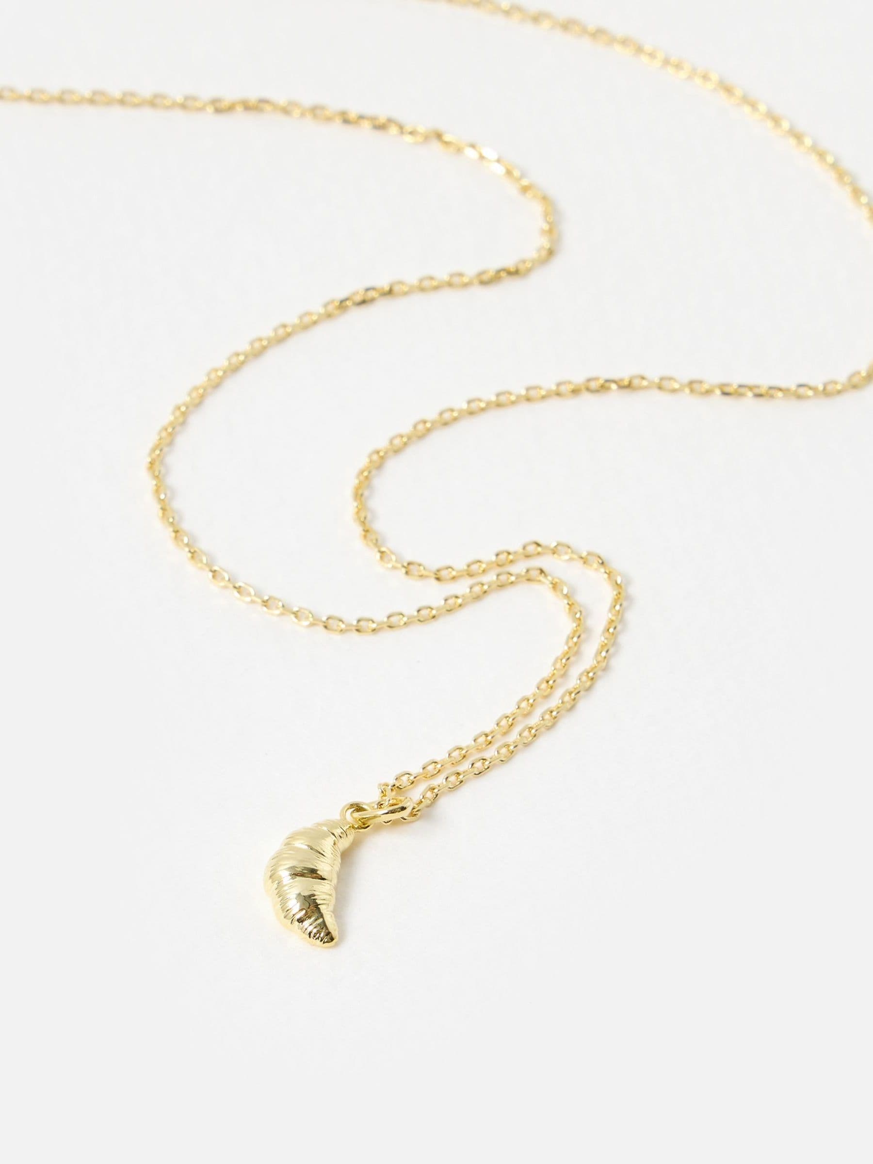 Gold Plated Croissant Charm Pendant Necklace with Adjustable Chain