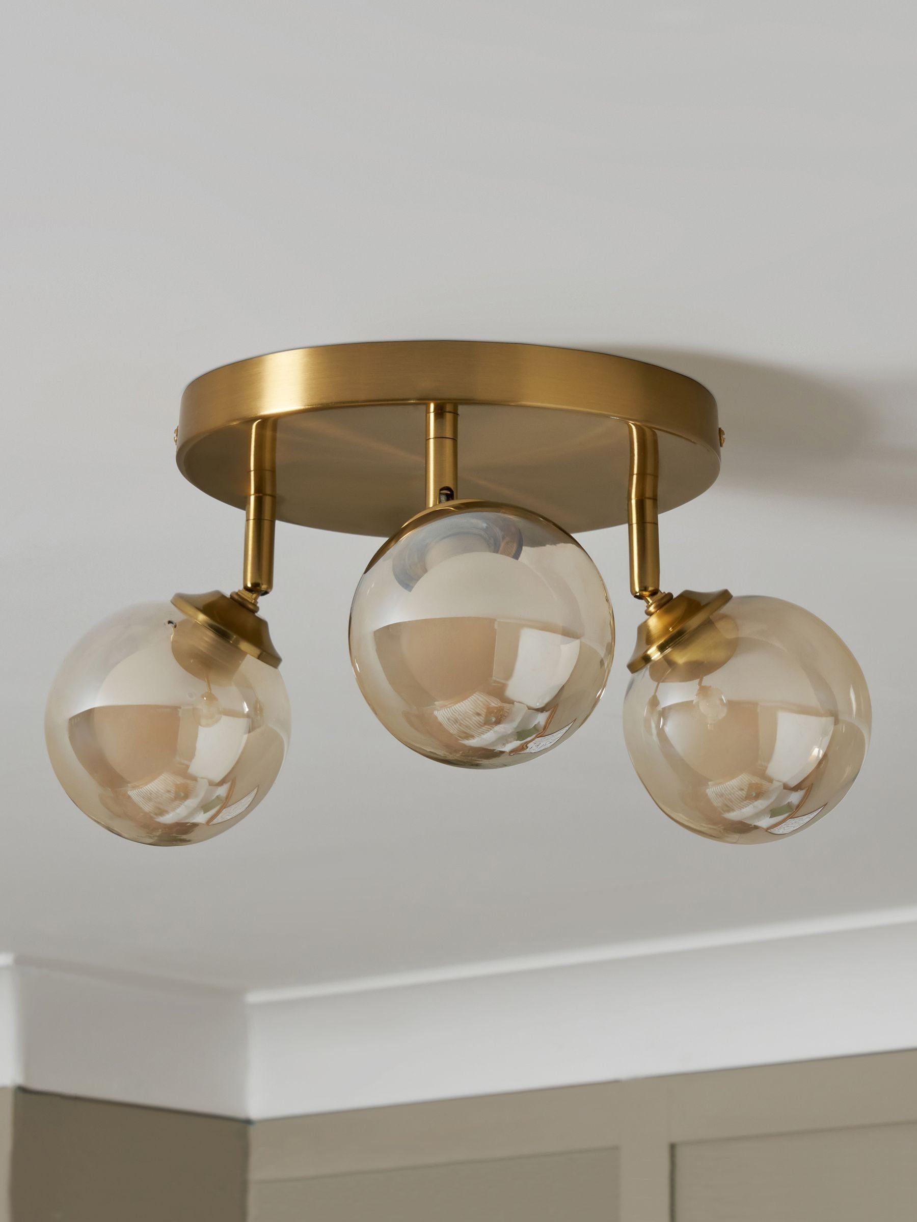 BHS satin brass vanity ceiling light with three adjustable spotlights, British brand
