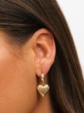 Silver Tone Ribbed Heart Huggie Charm Earrings